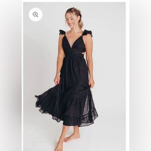 Worth Collective Ingrid Embroidered Maxi Dress in Black Dots